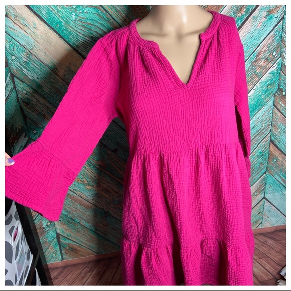 Mododoc Barbie Pink Double Layer Gauze Mandarin Collar Fuchsia Dress - Picture 6 of 7